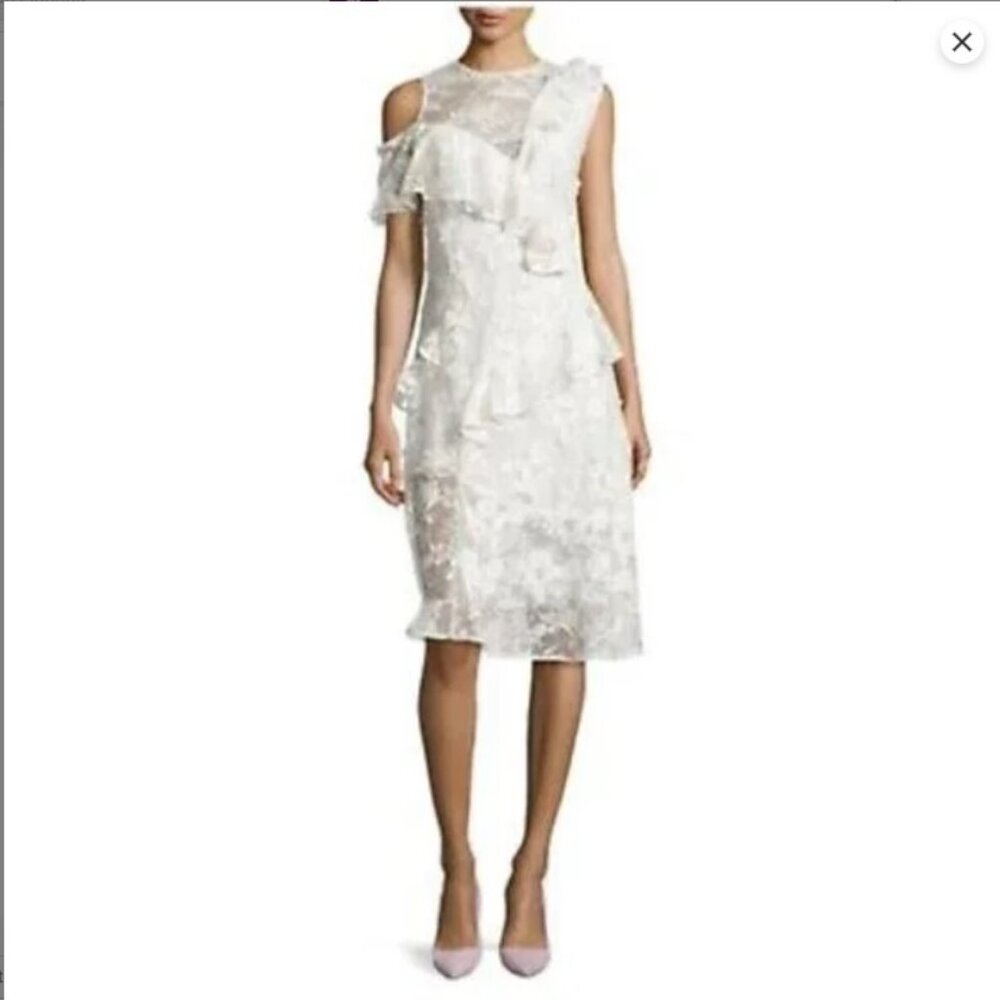 Sachin +Babi White Lace Ruffled Asymmetric Midi Dress